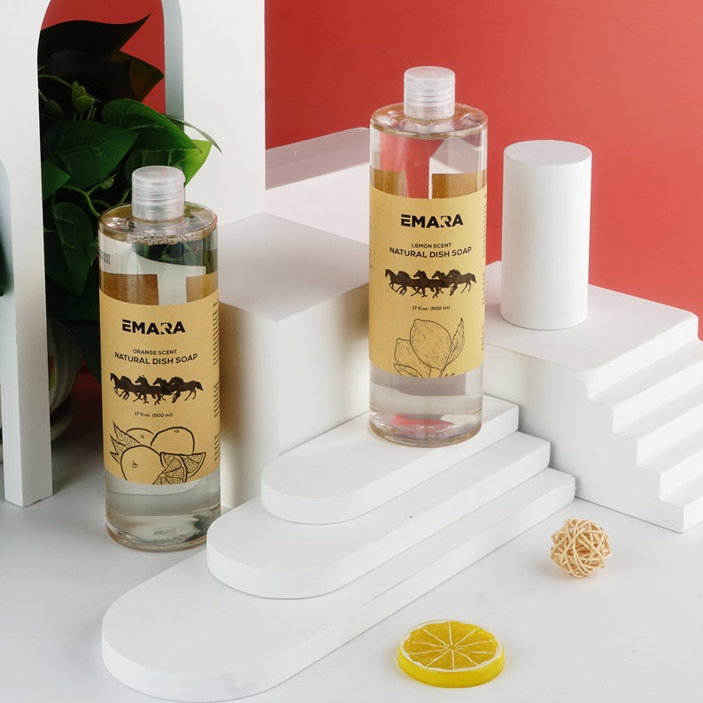 EMARA Natural Organic Dish Liquid Soap, Pack of Two, Orange & Lemon