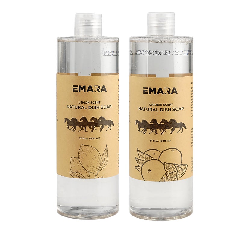 EMARA Natural Organic Dish Liquid Soap, Pack of Two, Orange & Lemon