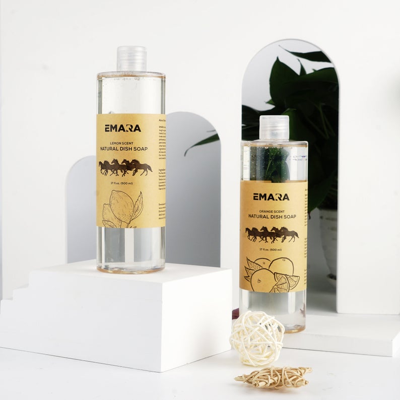 EMARA Natural Organic Dish Liquid Soap, Pack of Two, Orange & Lemon