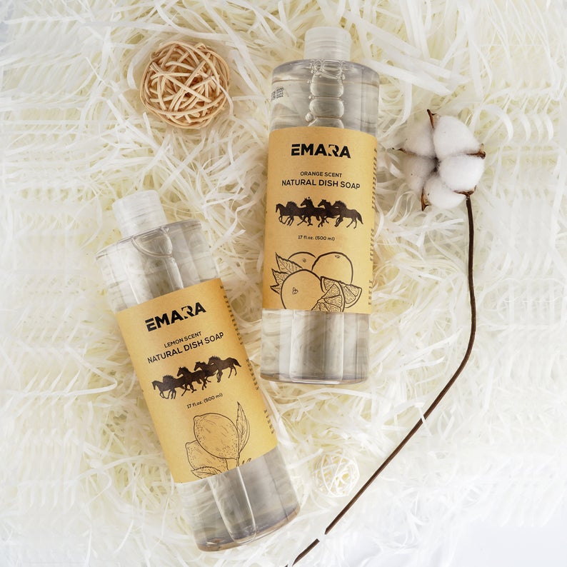 EMARA Natural Organic Dish Liquid Soap, Pack of Two, Orange & Lemon