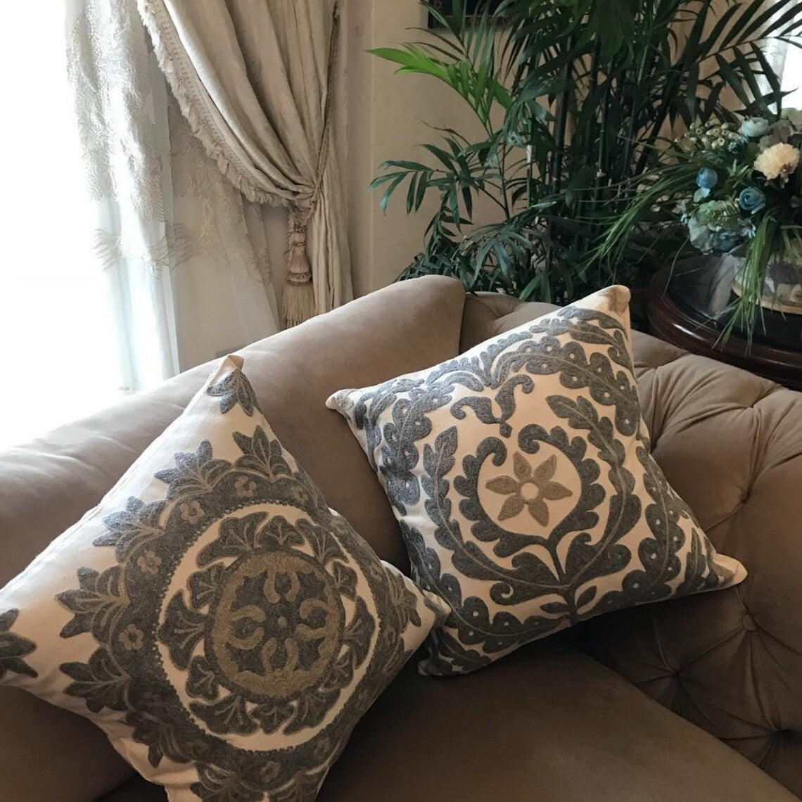 Handmade Embroidered Statement Luxurious Traditional Cushion Cover, Handmade in Alexandria