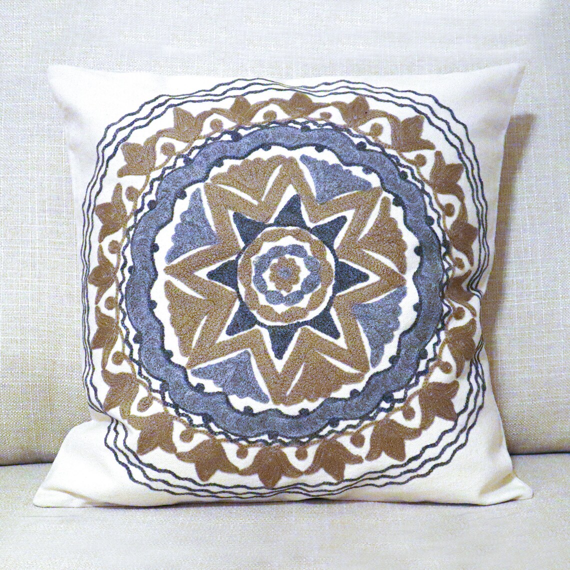 Handmade Embroidered Statement Luxurious Traditional Decorative Unique Cushion Cover, Handmade in Alexandria
