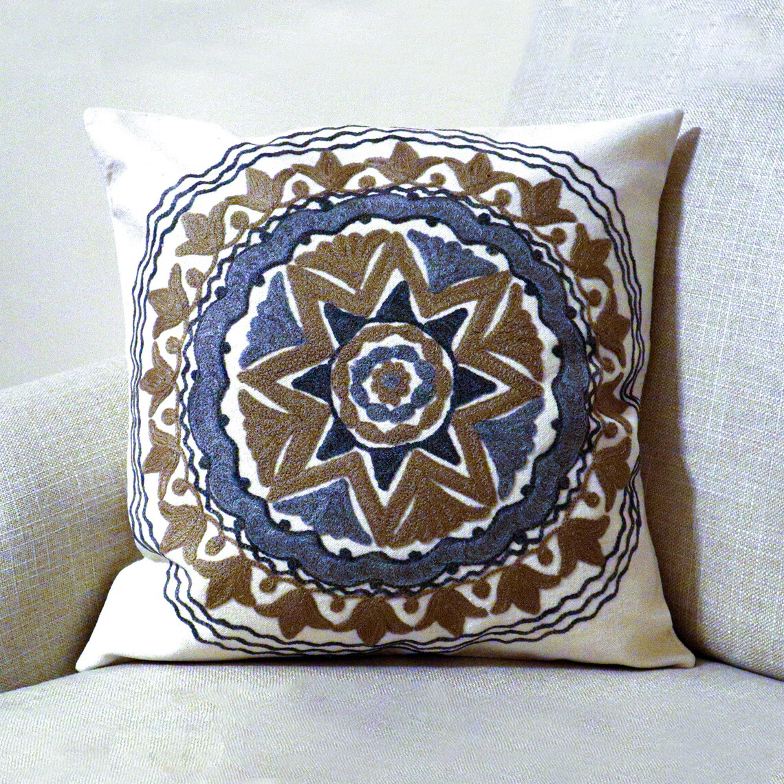Handmade Embroidered Statement Luxurious Traditional Decorative Unique Cushion Cover, Handmade in Alexandria