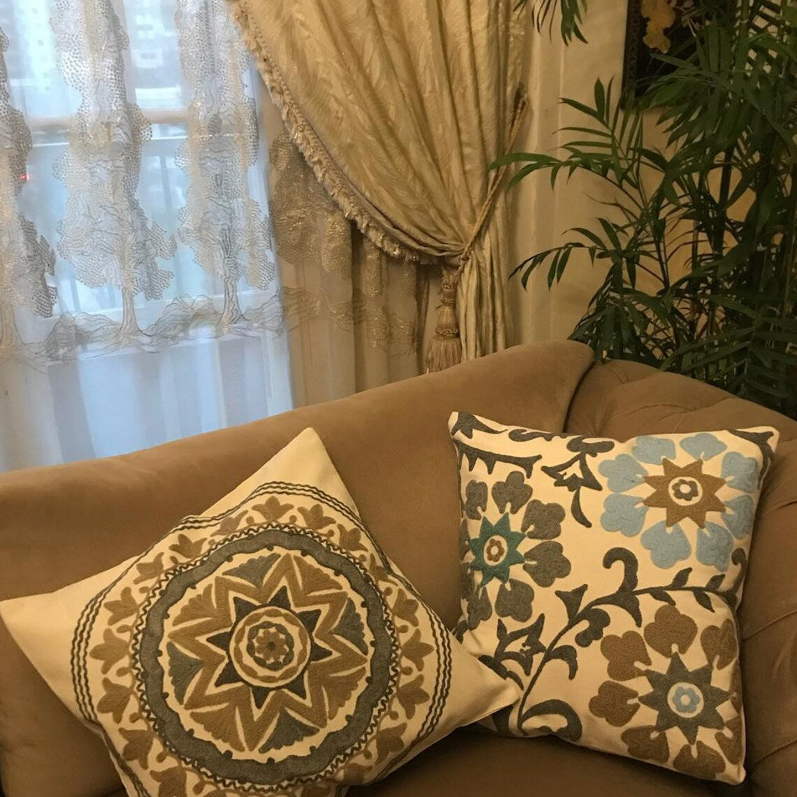 Handmade Embroidered Statement Luxurious Traditional Decorative Unique Cushion Cover, Handmade in Alexandria
