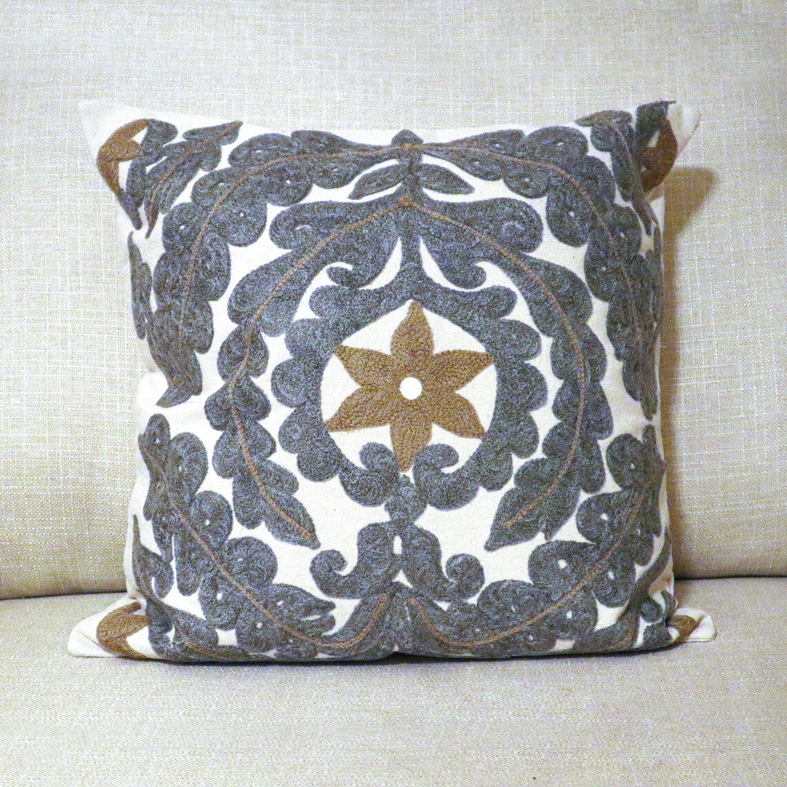 Handmade Embroidered Statement Luxurious Traditional Cushion Cover, Handmade in Alexandria