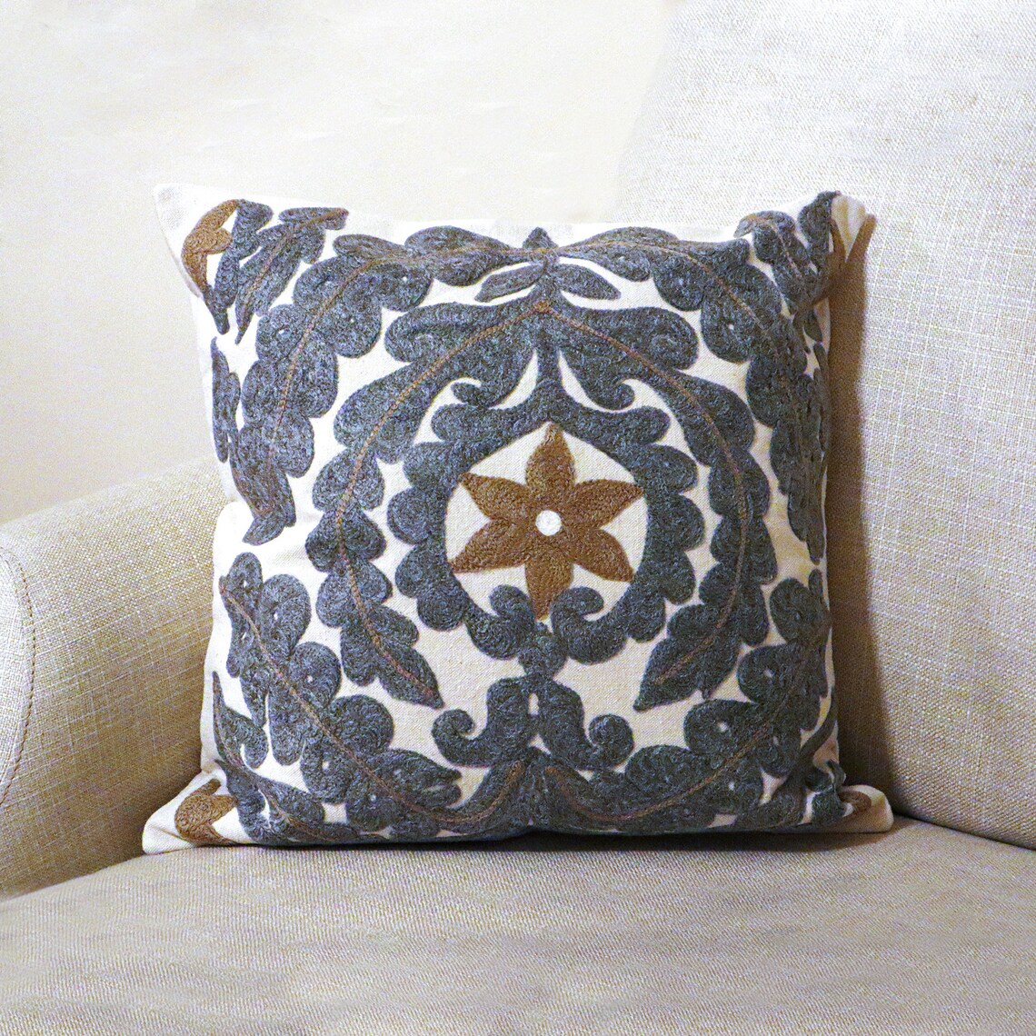 Handmade Embroidered Statement Luxurious Traditional Cushion Cover, Handmade in Alexandria
