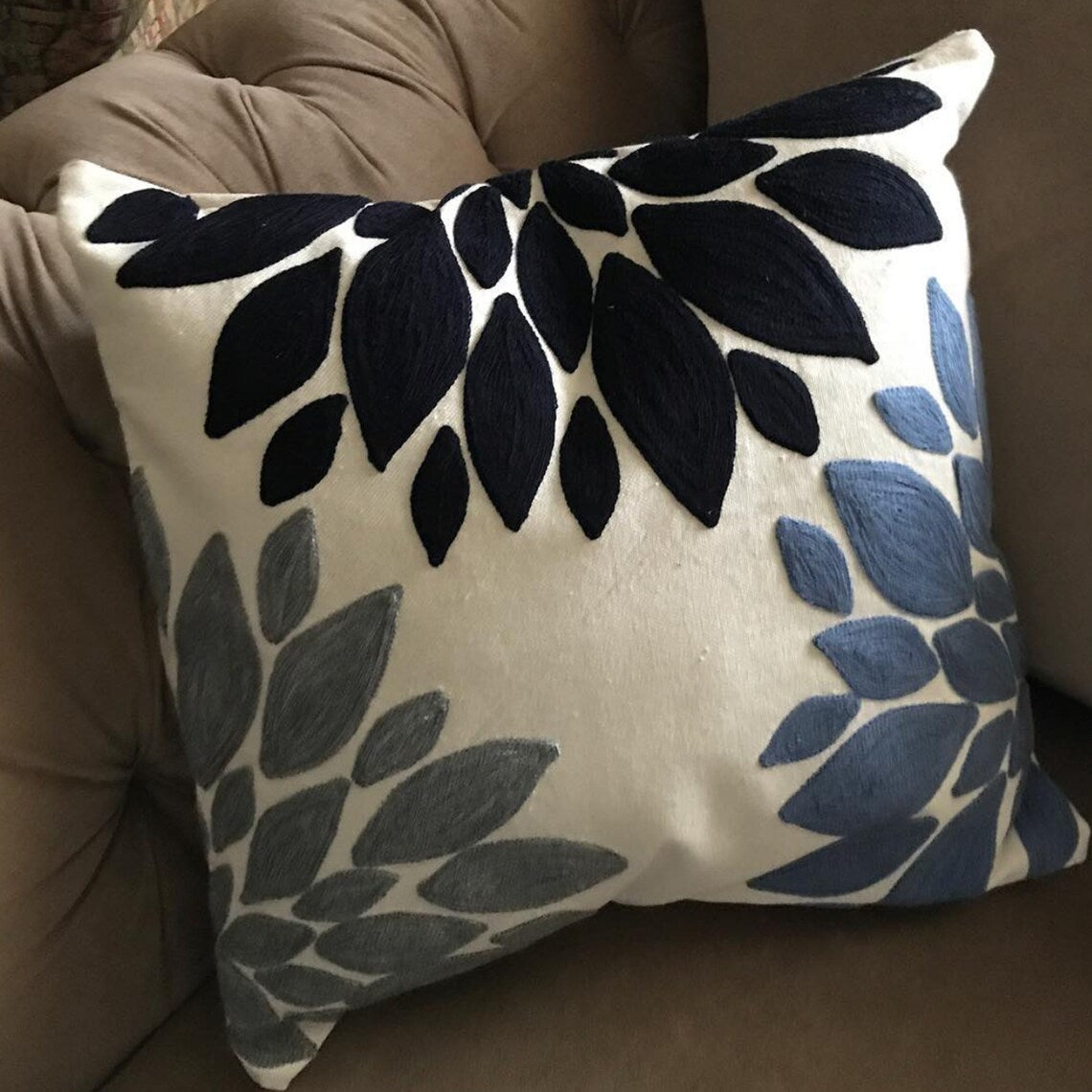 Handmade Embroidered Statement Light Nude Luxurious Traditional Cushion Cover, Handmade in Alexandria
