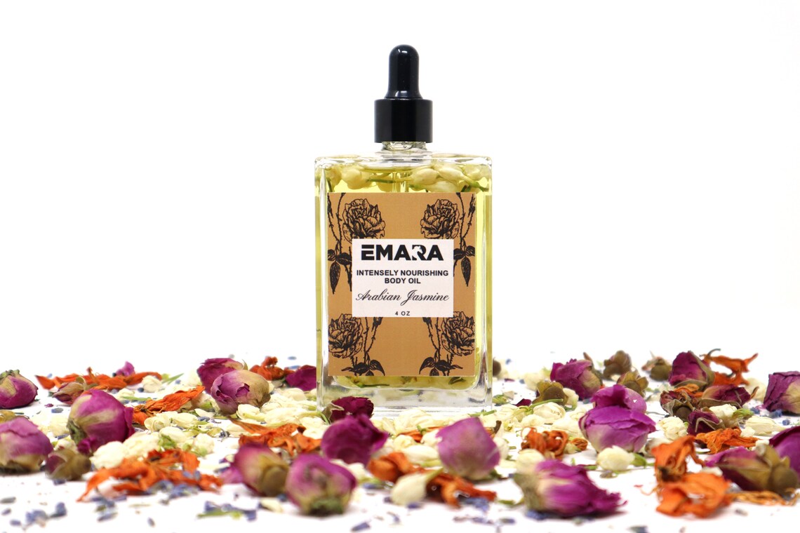 EMARA Intensely Nourishing Arabian Jasmine Body Oil - Perfect Self Care Gift, Handmade, Organic, Vegan, Skin Moisturizing, Soothing Oil