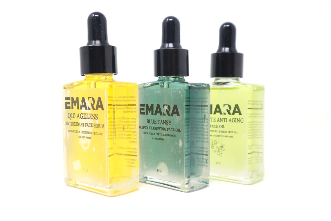 Triple Self Care Set - Deeply Clarifying Blue Tansy+Absolute Anti Aging, With Blueberry Seed+Ageless Coenzyme Q10 Antioxidant Facial Oil