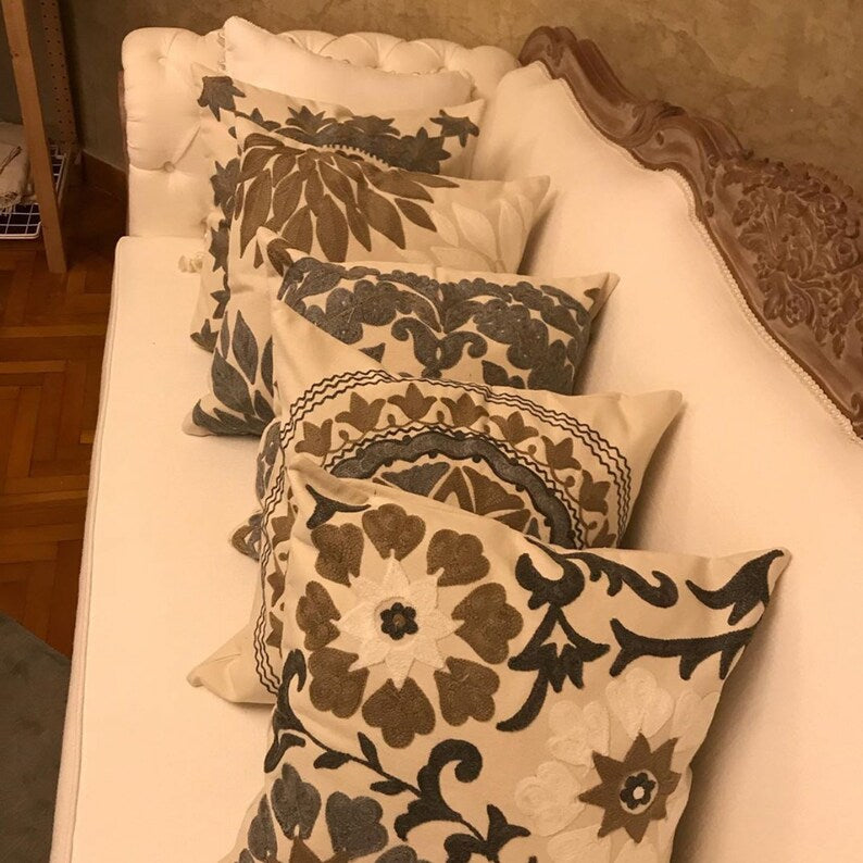 Handmade Embroidered Statement Luxurious Traditional Cushion Cover, Handmade in Alexandria
