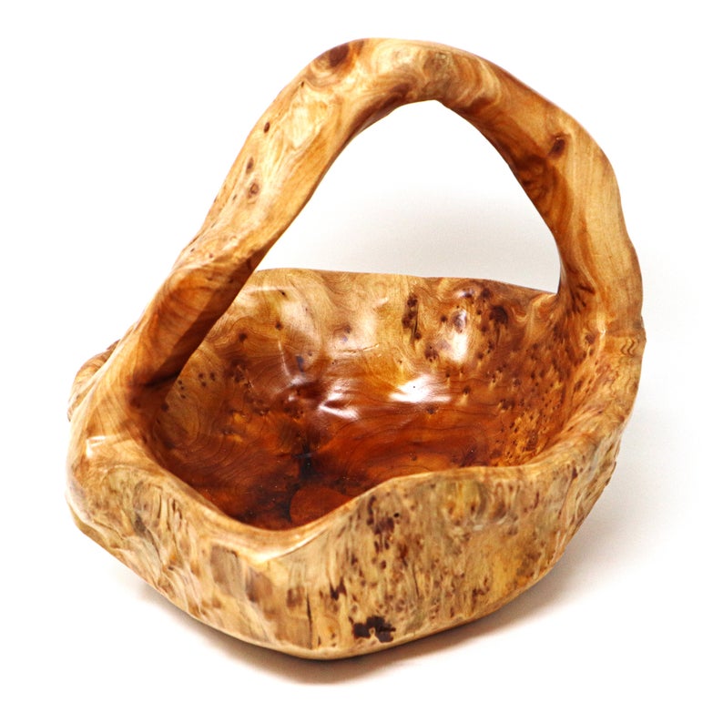 Vintage Hand Carved Fir Wood Basket