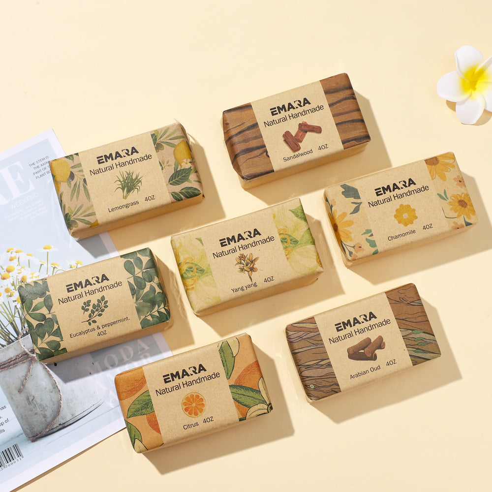 EMARA All Natural Soap Bar for Body ,4 oz, 4-Pack or 6-Pack