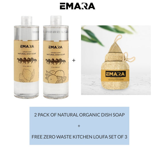 EMARA Natural Organic Dish Liquid Soap, Pack of Two, Orange & Lemon