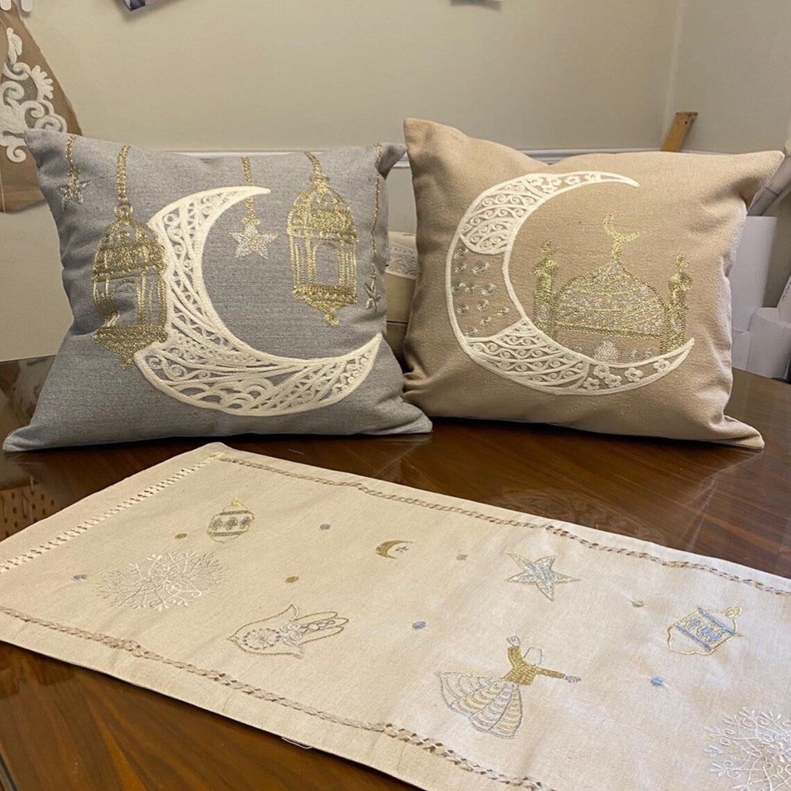 Handmade Embroidered Statement Light Nude Luxurious Traditional Cushion Cover, Handmade in Alexandria