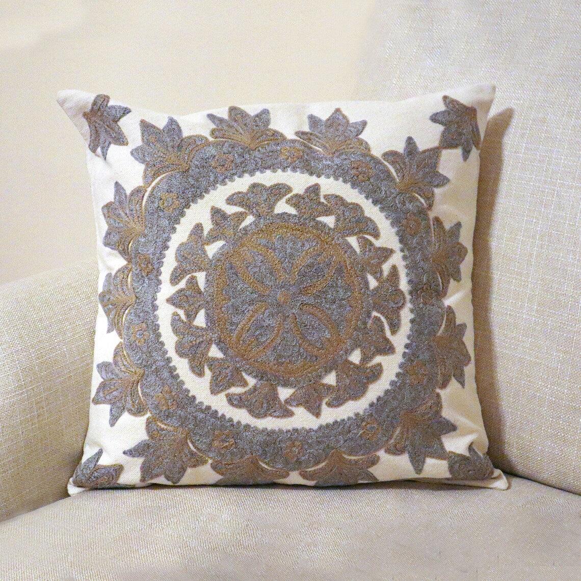 Handmade Embroidered Statement Luxurious Traditional Decorative Detailed Cushion Cover, Handmade in Alexandria