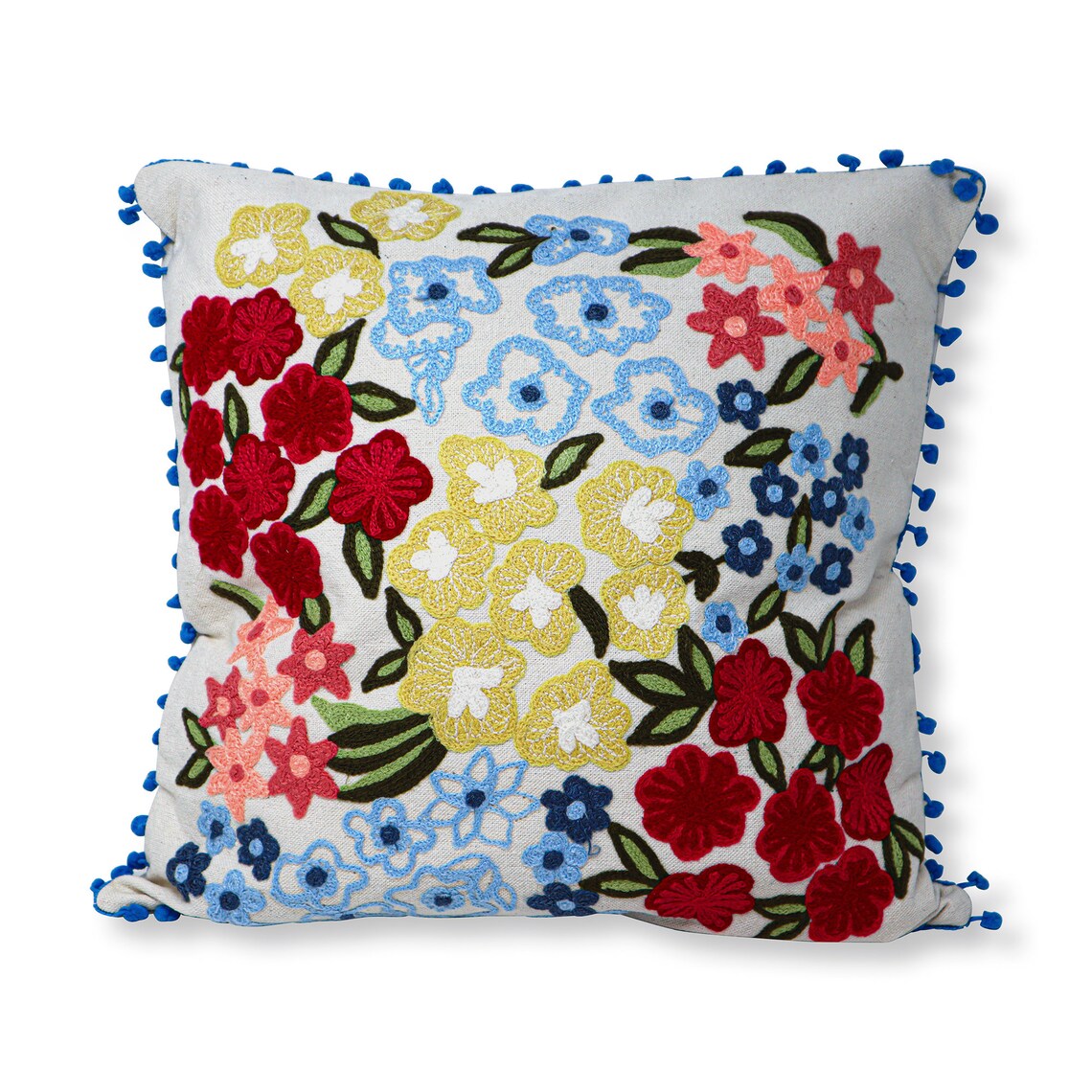 Handmade Embroidered Statement Colorful Flower Luxurious Traditional Cushion Cover, Handmade in Alexandria