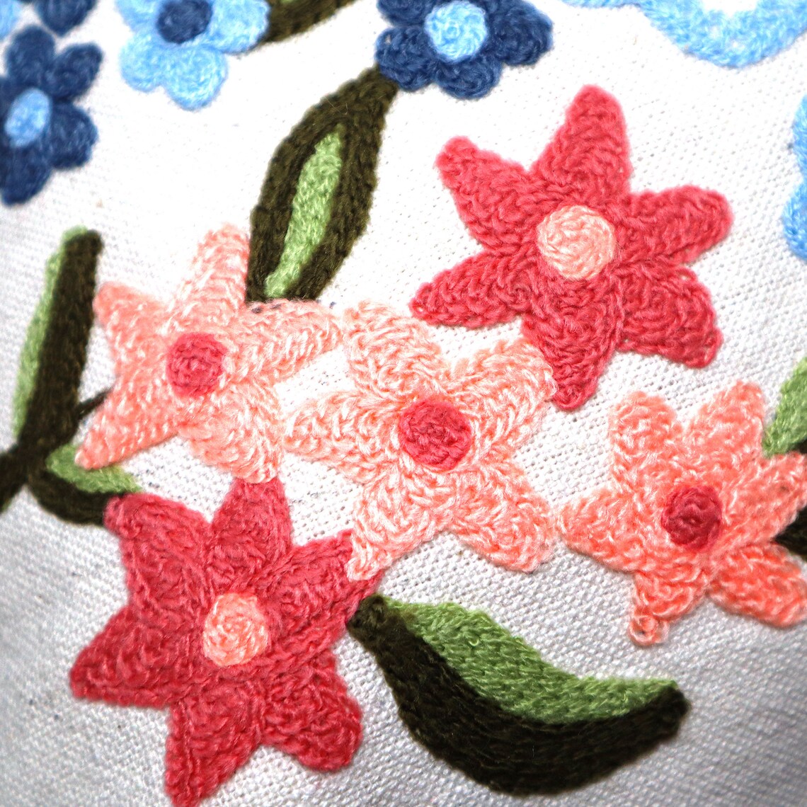 Handmade Embroidered Statement Colorful Flower Luxurious Traditional Cushion Cover, Handmade in Alexandria