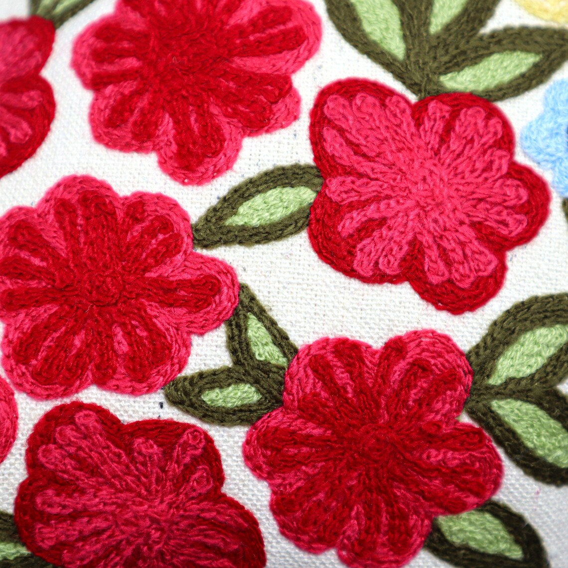 Handmade Embroidered Statement Colorful Flower Luxurious Traditional Cushion Cover, Handmade in Alexandria