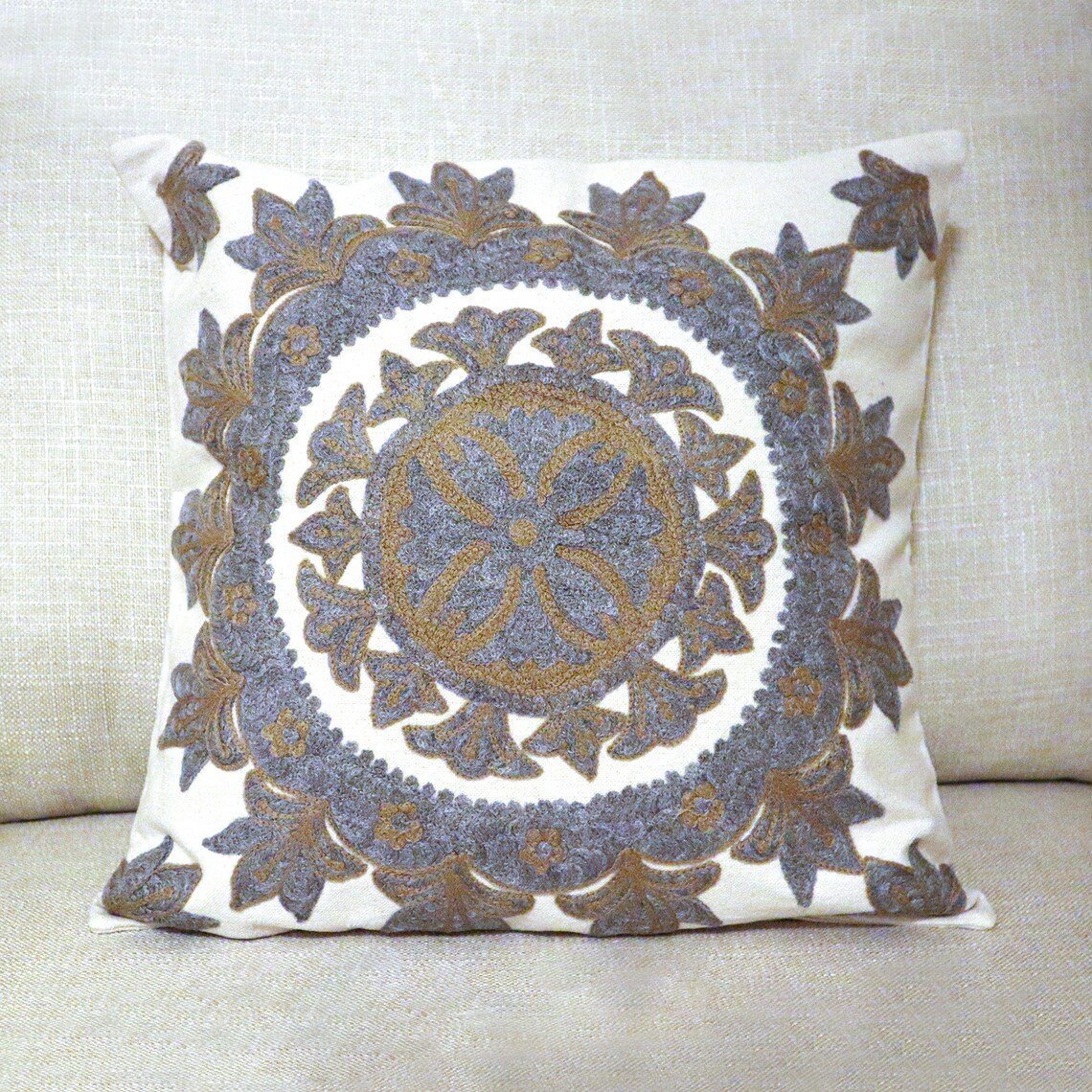 Handmade Embroidered Statement Luxurious Traditional Decorative Detailed Cushion Cover, Handmade in Alexandria