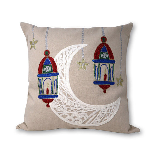 Handmade Embroidered Statement Light Nude Luxurious Traditional Moon Cushion Cover, Handmade in Alexandria