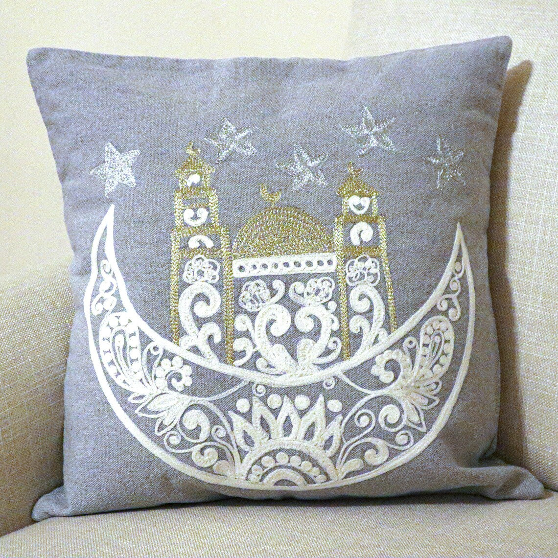 Handmade Embroidered Statement Luxurious Traditional Decorative Cushion Cover, Handmade in Alexandria