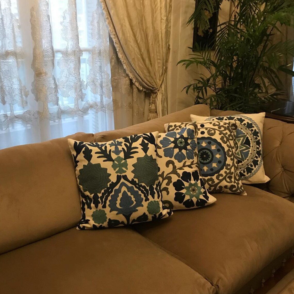 Handmade Embroidered Statement Luxurious Traditional Decorative Detailed Cushion Cover, Handmade in Alexandria