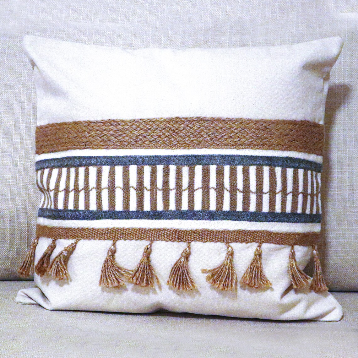 Handmade Embroidered Statement Luxurious Traditional Detailed Feather Unique Cushion Cover, Handmade in Alexandria