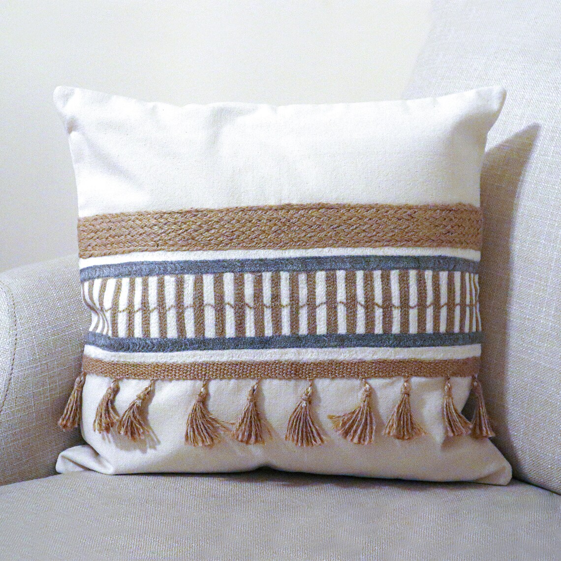 Handmade Embroidered Statement Luxurious Traditional Detailed Feather Unique Cushion Cover, Handmade in Alexandria